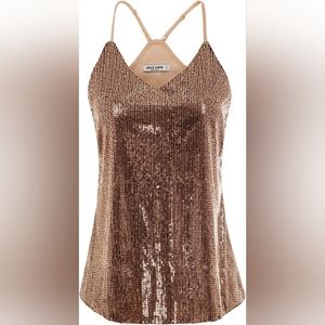 Grace Karin Sexy Women's Spaghetti Strap V-Neck Sequined Cami Top XL *NWT*